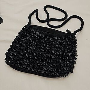 Silver blue Black Beaded Purse